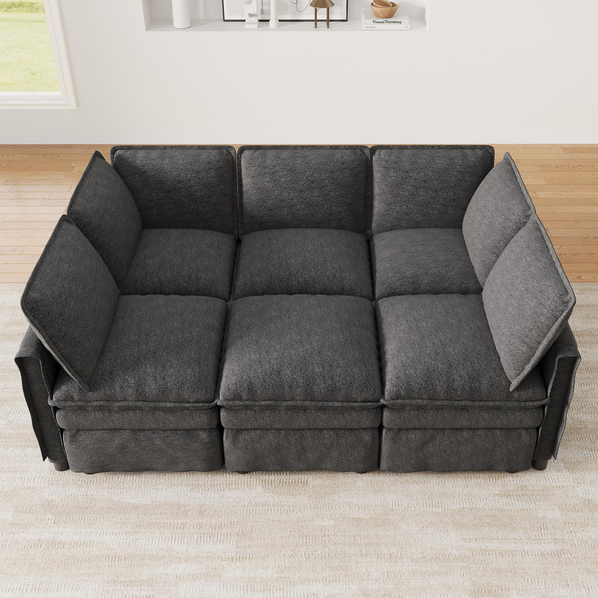 ECKSOFA DE-33261 XXL modular U-/L-Form mit Hocker Grau - Grau, Holzwerkstoff (344/127cm) - ComfortXL