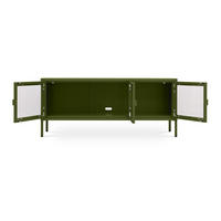 TV-STÄNDER Metall industriell EZRA, 130 cm, 3 Türen, Olivgrün und Sicherheitsglas - Olivgrün, Metall (130/55/40cm) - Sicaan