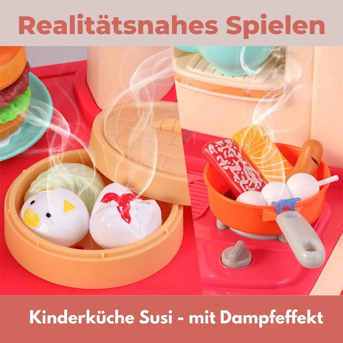 KINDERKÜCHE SUSI mit 65-tlg. Zubehör, Farbe Rot - Rot, Kunststoff (30/80cm) - Coemo