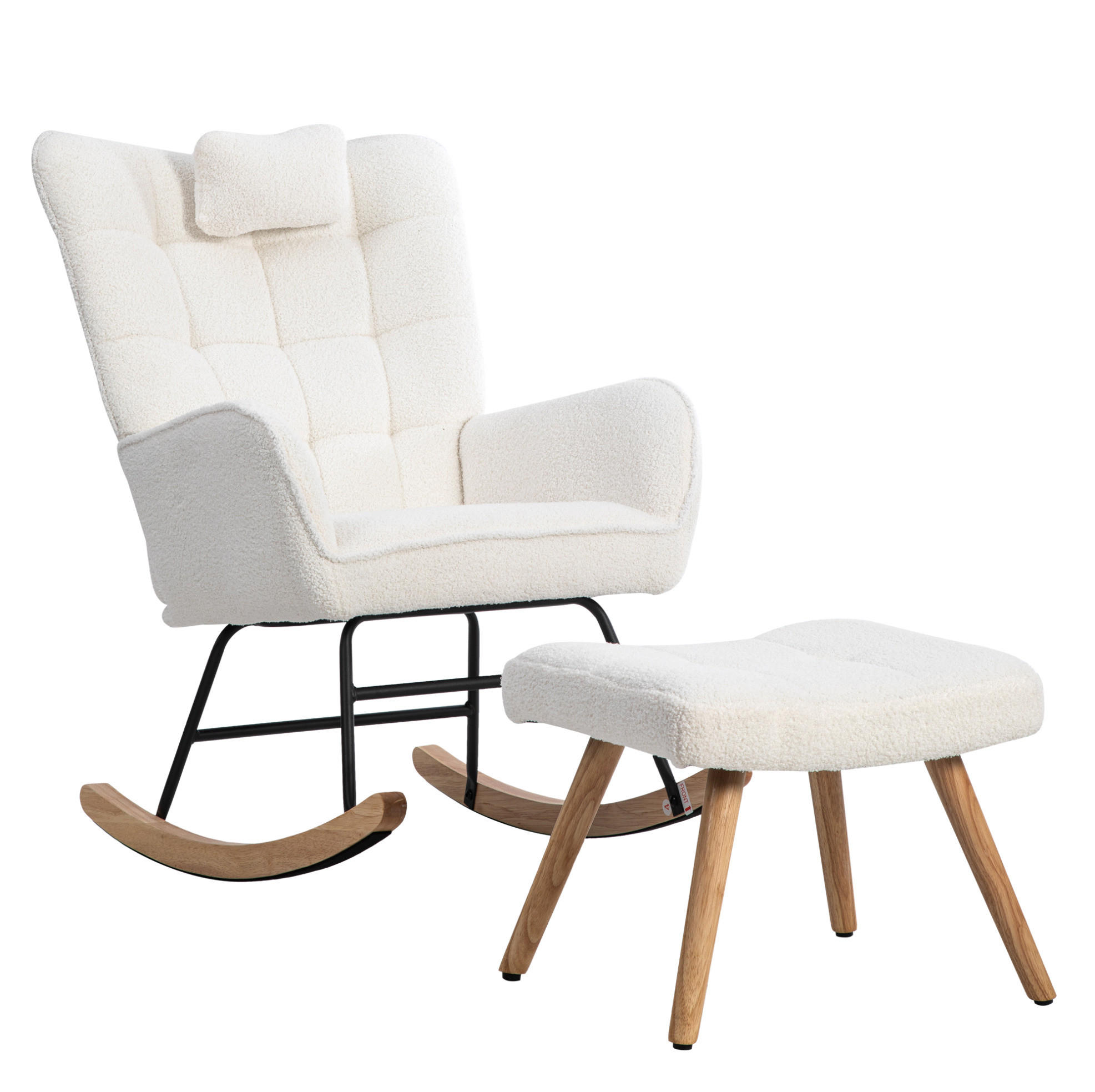 SCHAUKELSTUHL 65/47/92 cm weiß aus Lammfell-Optik mit Hocker - Weiß, Textil (65/92/93cm) - OKWISH