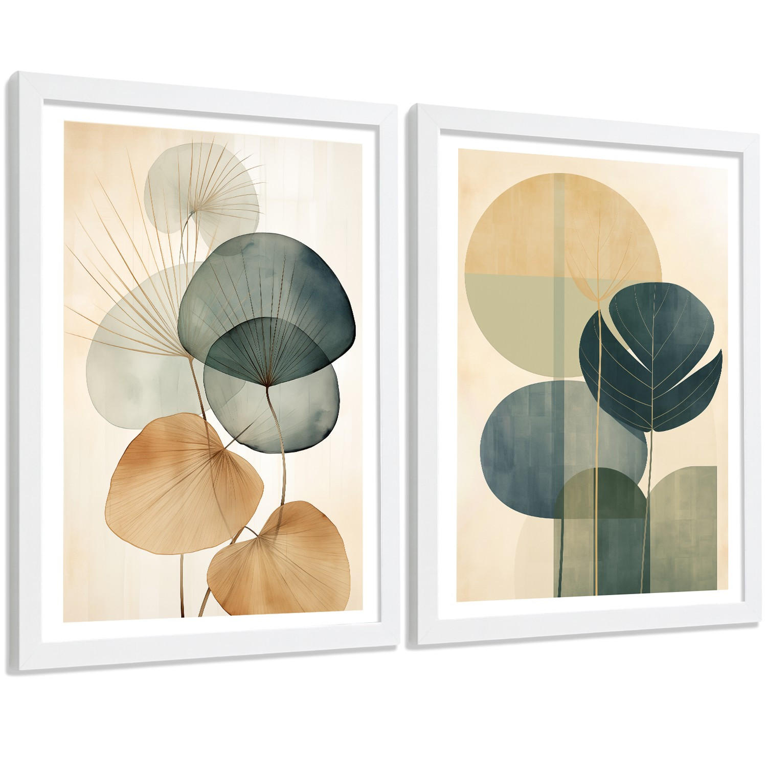 POSTER 2er Bilder-Set Wandbilder Geometrische Blumen modern Wohnzimmer Deko, Schlafzimmer, Küche, Badezimmer Weißer Rahmen A4 - Weiß, Papier (29.7/1/21cm) - Nacnic