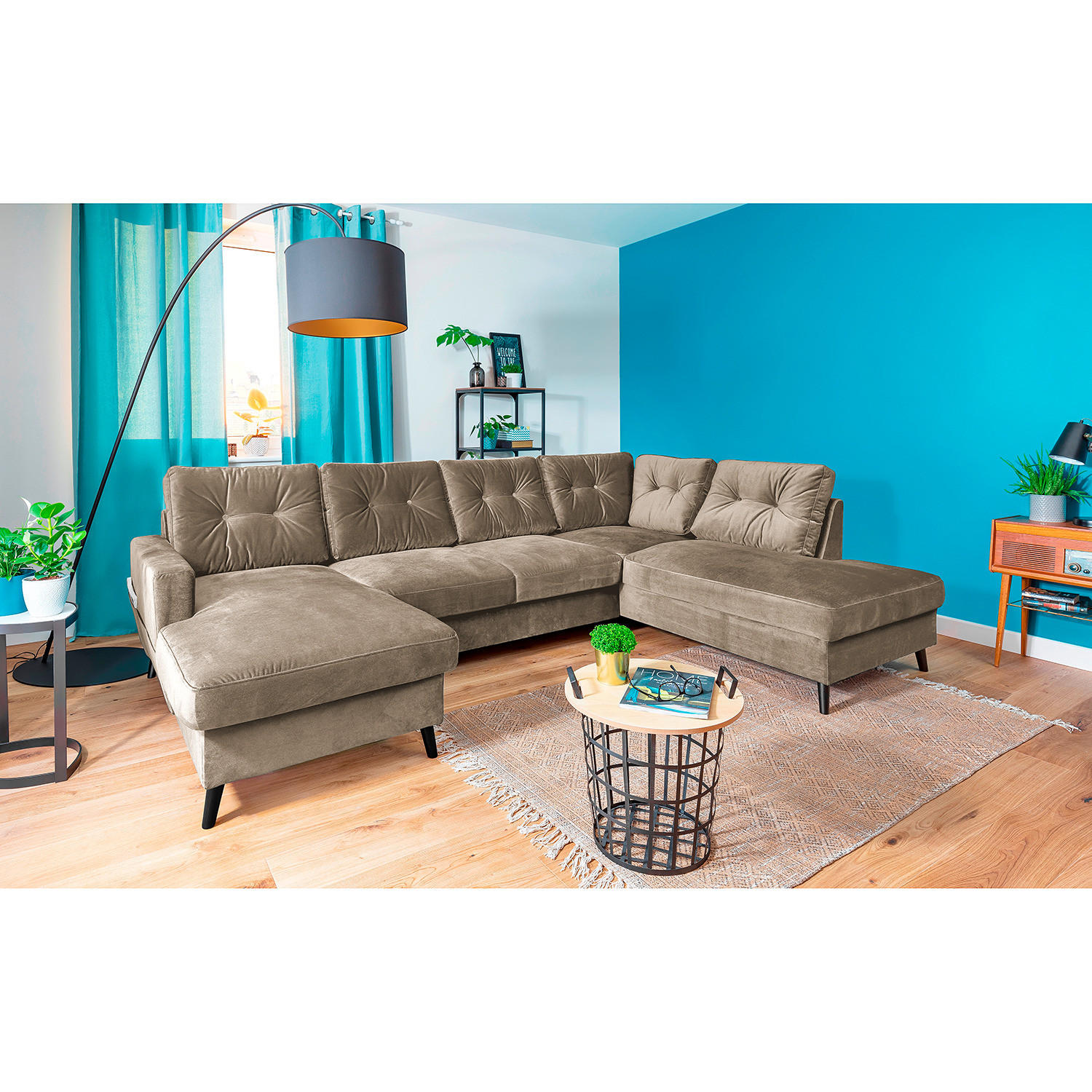 WOHNLANDSCHAFT mit Longchair - Schwarz/Cappuccino, Textil (297/90/200cm) - home24