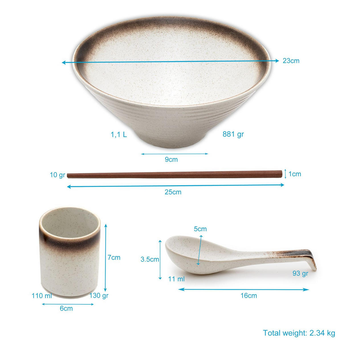 RAMEN SCHÜSSEL SET für 2 Personen aus Keramik - Weiß, Keramik - Intirilife