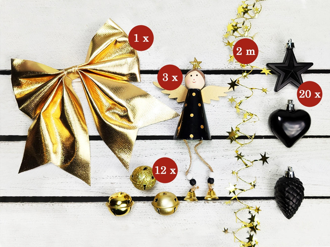 LAALU CHRISTBAUMKUGEL-SET 37 Stück in Box NIGHT SKY für Weihnachtsbäume bis 100 cm - Goldfarben/Schwarz, Kunststoff/Textil (20/12/30cm) - LAALU