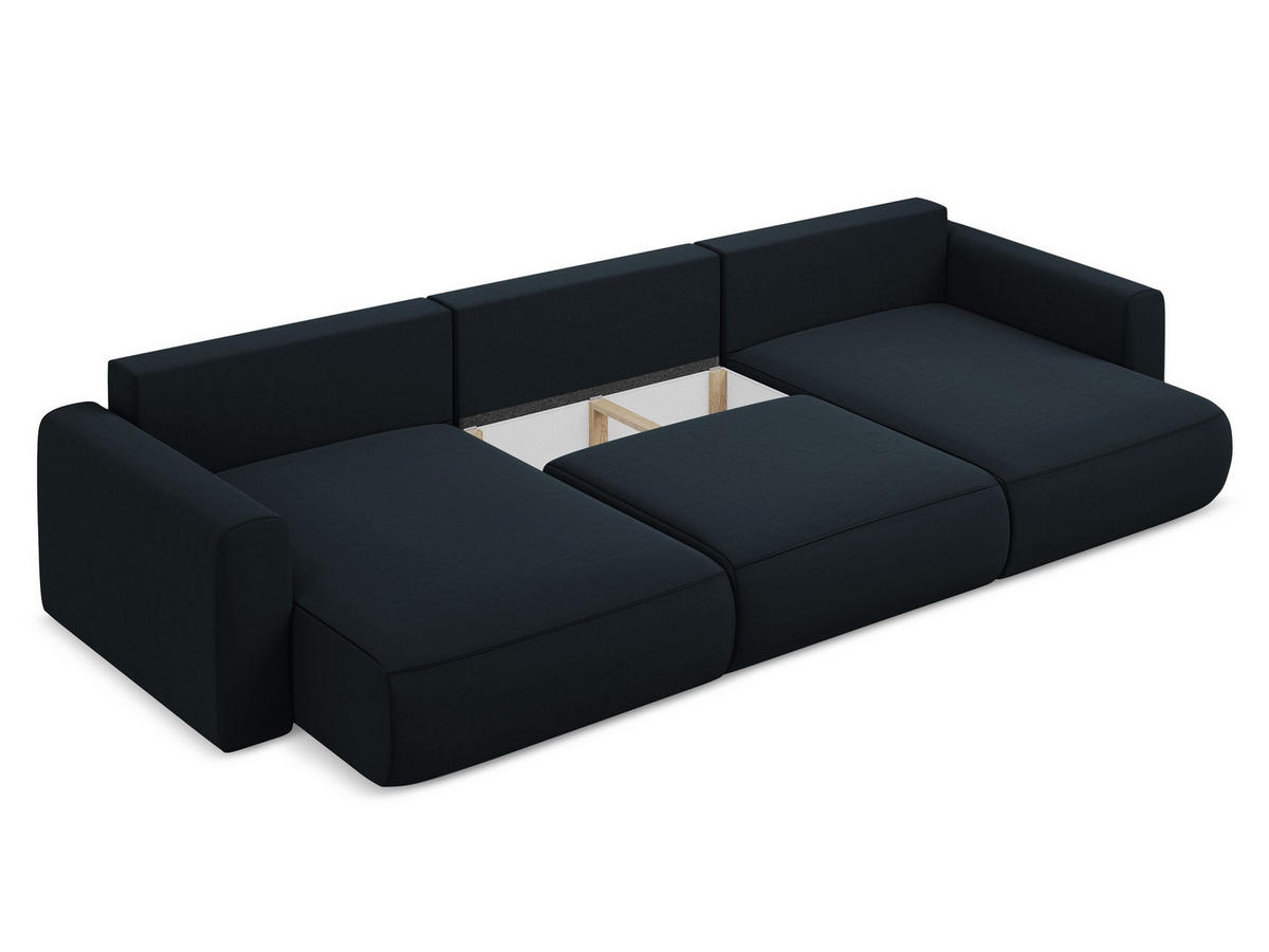 WOHNLANDSCHAFT Samt Stoff Blau - Blau/Schwarz, Kunststoff/Textil (340/82/149cm) - Makamii