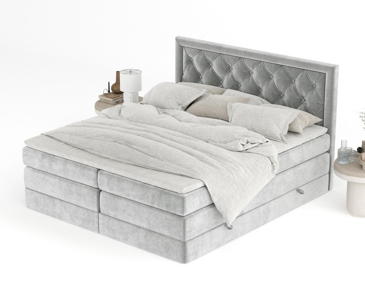 BOXSPRINGBETT Aurelia Hellgrau 180/200 cm - Hellgrau/Schwarz, Holz/Holzwerkstoff (180/200cm) - Maison de Reve