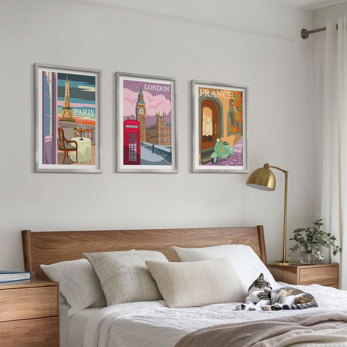 WANDBILDER 3er Set - 40x60 cm Silberner Rahmen - Ansichten Paris London Retro - Silberfarben, Kunststoff (40/60cm) - ArtPrintCave