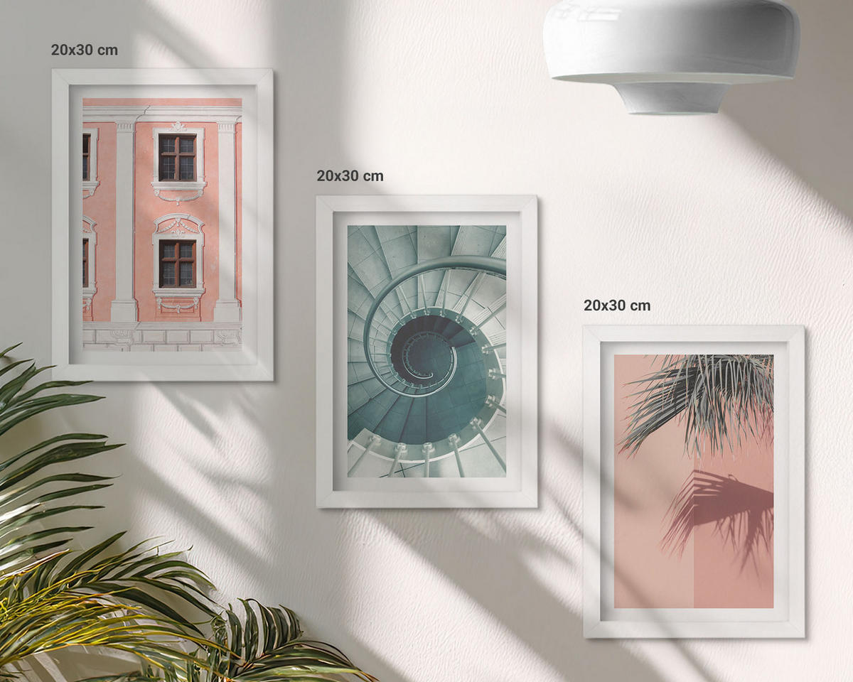 WANDBILDER 3er-Set - 20x30 cm Weißer Rahmen - Pastellfarbene Spiralarchitektur - Weiß, Kunststoff (20/30cm) - ArtPrintCave