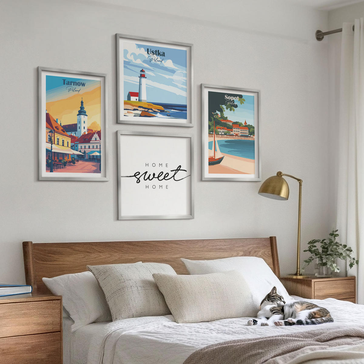 BILDER SET 4er Set - 50x50 cm & 40x60 cm Silberner Rahmen - Polnische Städte Ustka Tarnów Sopot - Silberfarben, Kunststoff (50/50cm) - TULUP