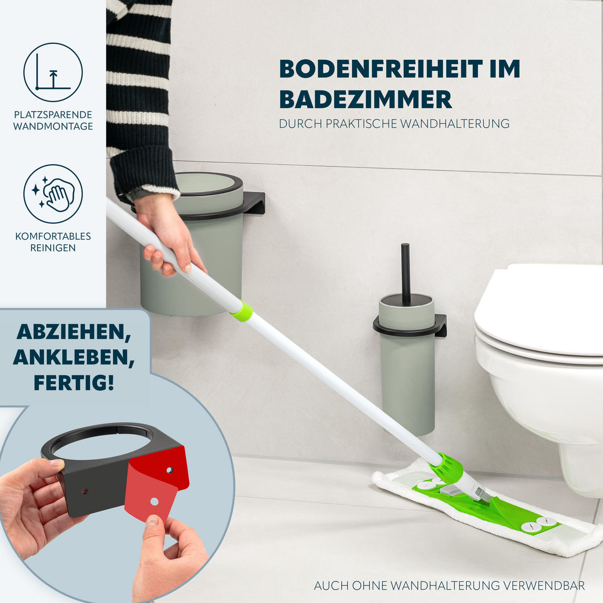 WC-GARNITUR 2-TLG. Bürste u. Eimer SAVONA Softtouch inkl. Wandhalterung, rund - salbei - Salbeigrün, Kunststoff (19/24.5/19cm) - bremermann