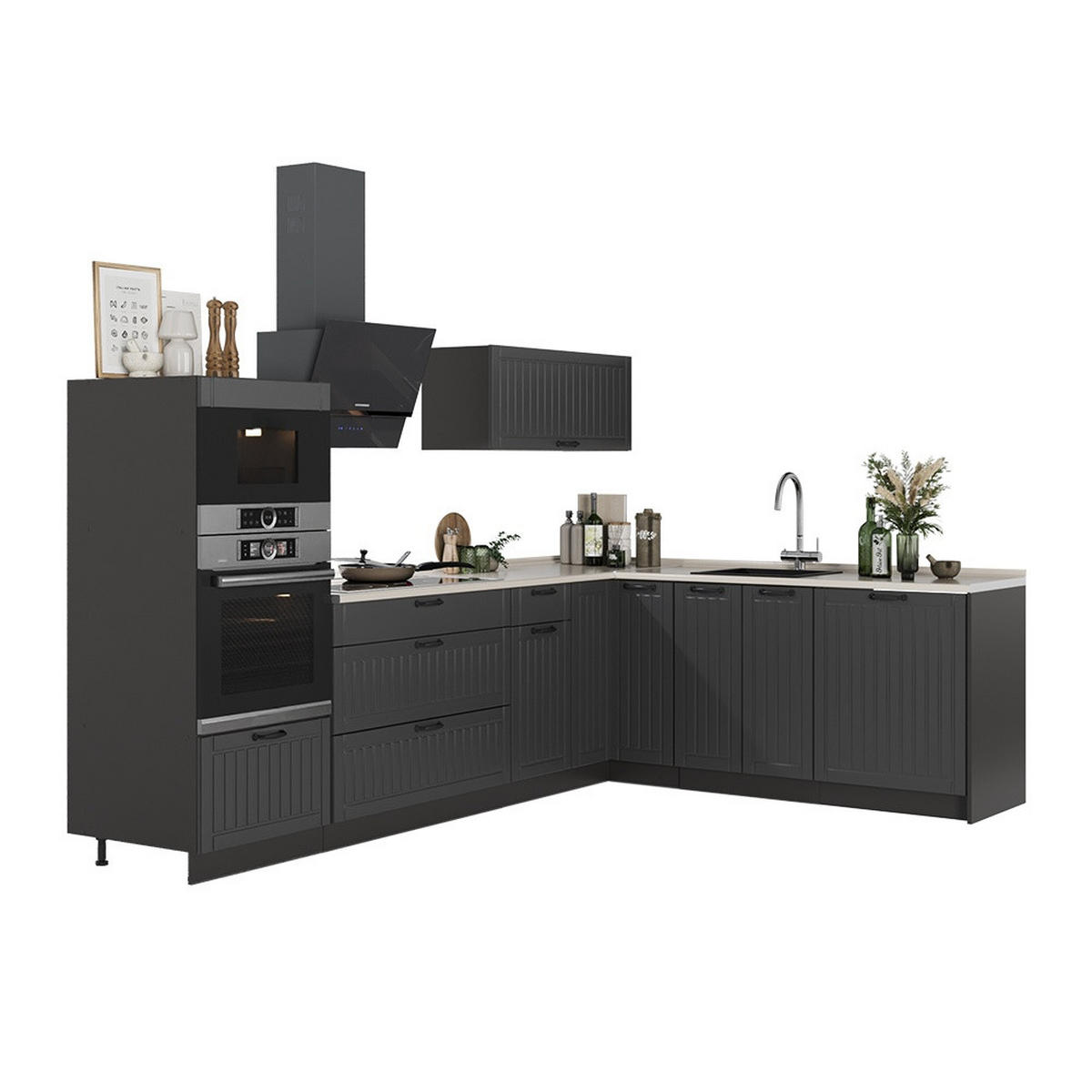 KUHINJA U OBLIKU SLOVA L Fame-Line, Tamnosiva/Antracit, 287 x 207 cm, RP Antracit - tamno siva/antracit, drvni materijal (287/153.6/60cm) - Vicco