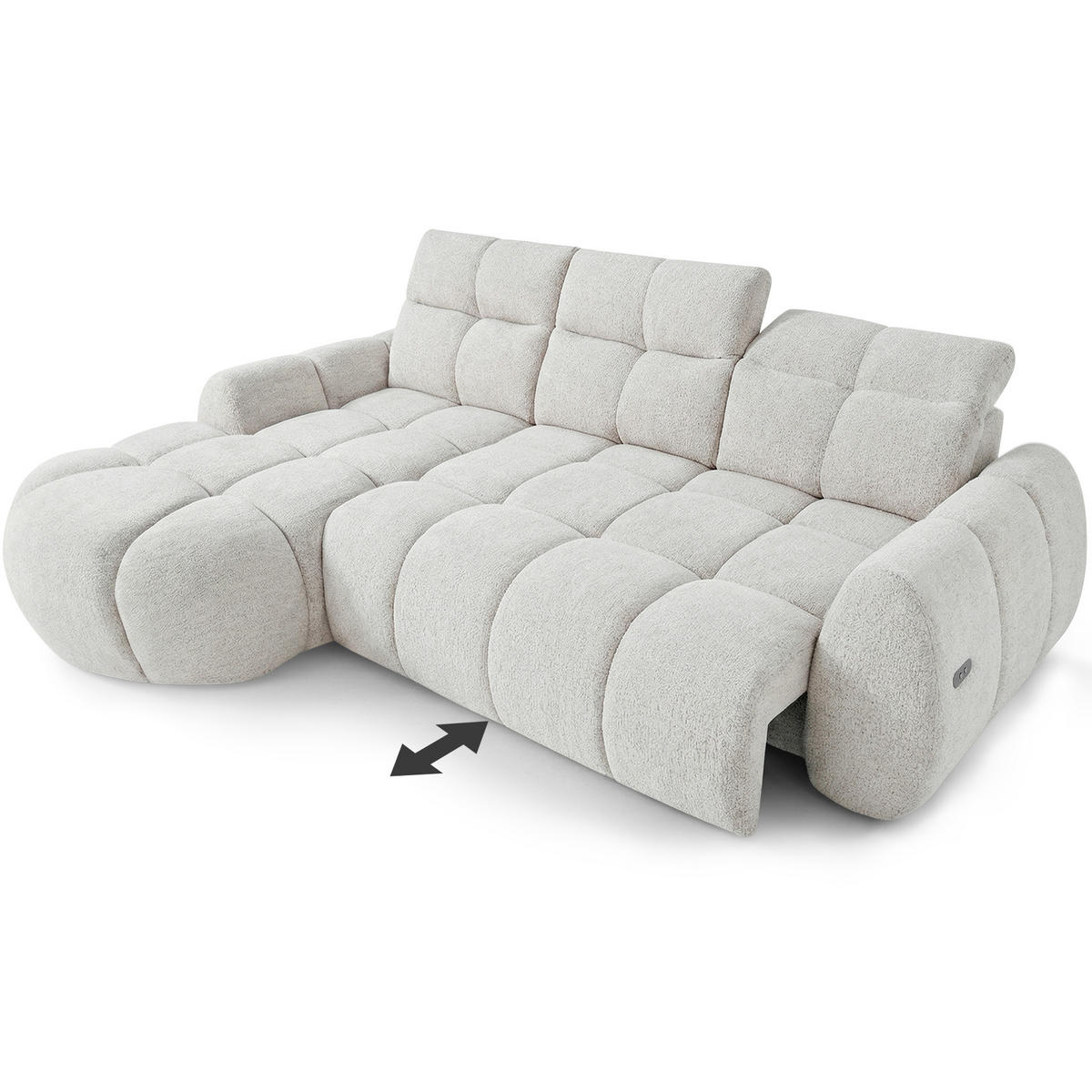 ECKSOFA Sorel Mini mit Automatisch verstellbarer Sitztiefe und Kopfstützen, links, Hellbeige - Beige, Textil (190/275cm) - Beautysofa