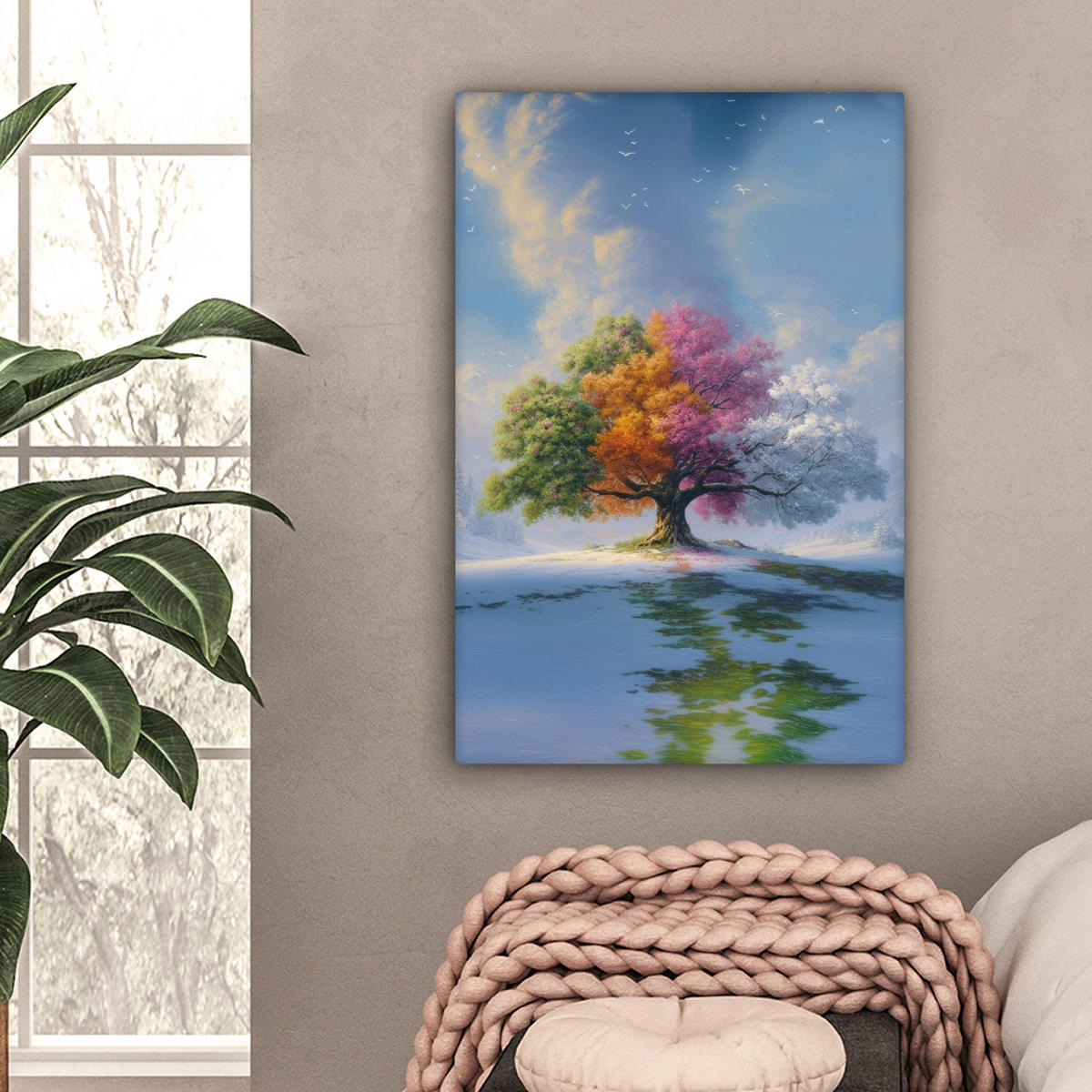 LEINWANDBILD Baum - Jahreszeiten - Winter - Landschaft Wanddeko 40x60 cm - Multicolor, Textil (40/60cm) - MuchoWow