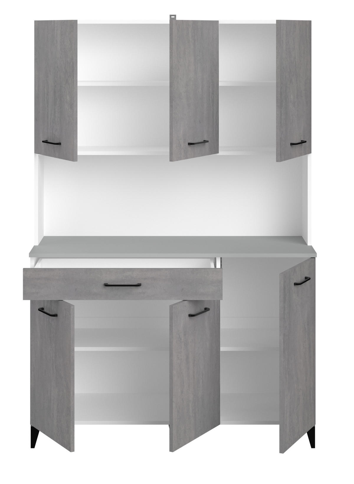 KÜCHENMÖBEL Malice 6 in Weiß und Beton 3teilig Küchenbuffet mit Kücheninsel und Beistellschrank - Weiß, Holzwerkstoff (80/200/120cm)