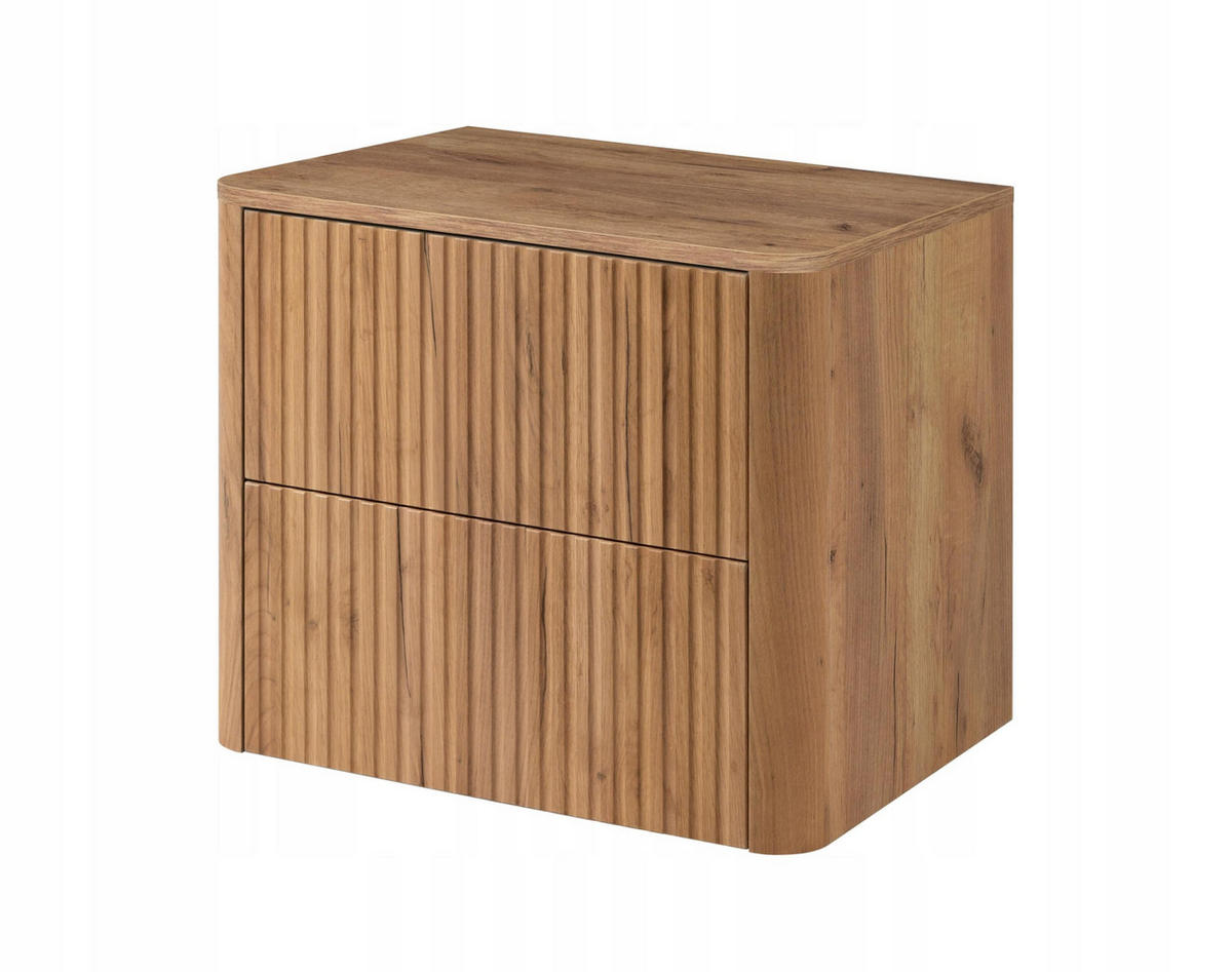 WASCHBECKENUNTERSCHRANK LINEA hängend geriffelt Eiche dunkelbraun mit Waschtischplatte 60/48/44 cm - Braun, Holzwerkstoff (60/48.4/43.7cm) - Rodan