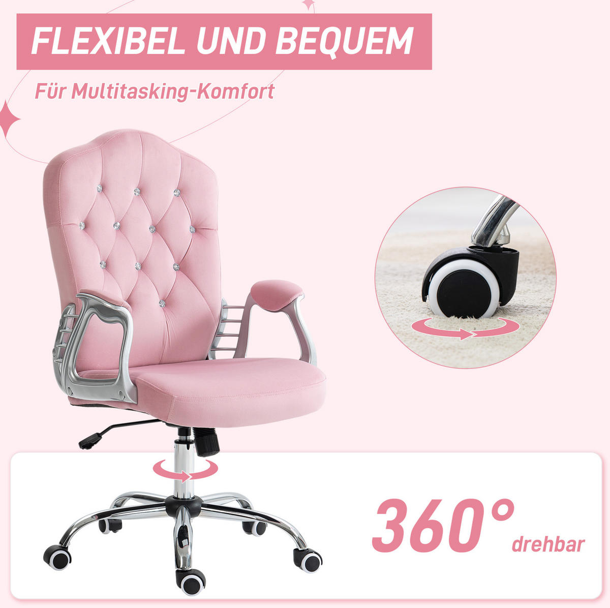 DREHSTUHL 61/104-114/61 cm Pink aus Polyester mit Wippfunktion - Pink, Kunststoff (61/114/61cm) - OKMYHOME
