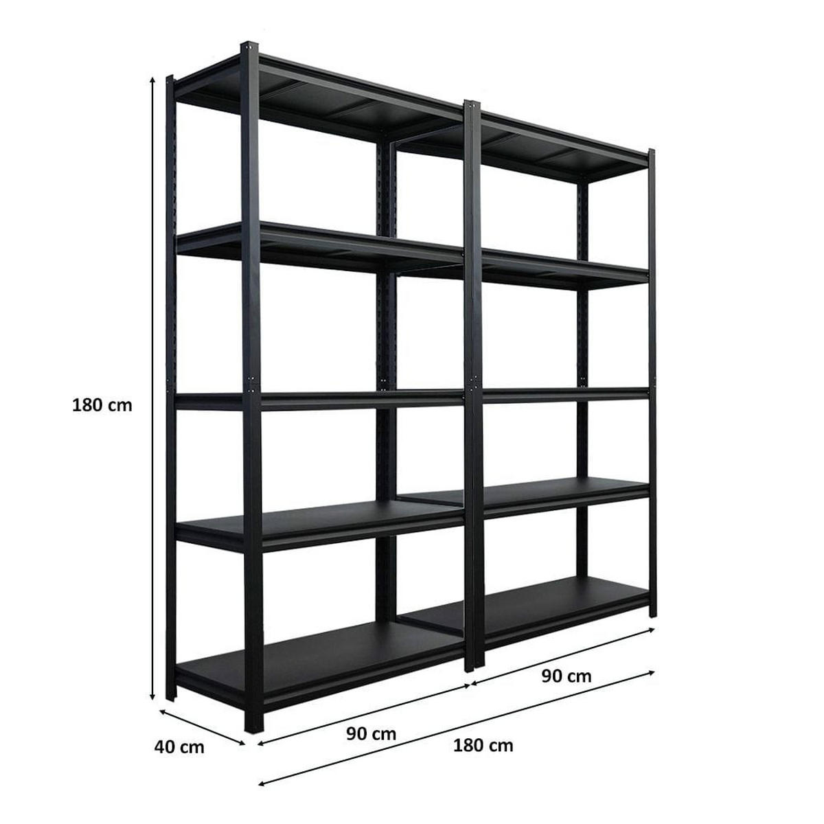 SCHWERLASTREGAL Thorin 2er-Set 180x90x40cm Fachlast 350 kg Schwarz - Schwarz, Metall (180/180/40cm) - PROREGAL