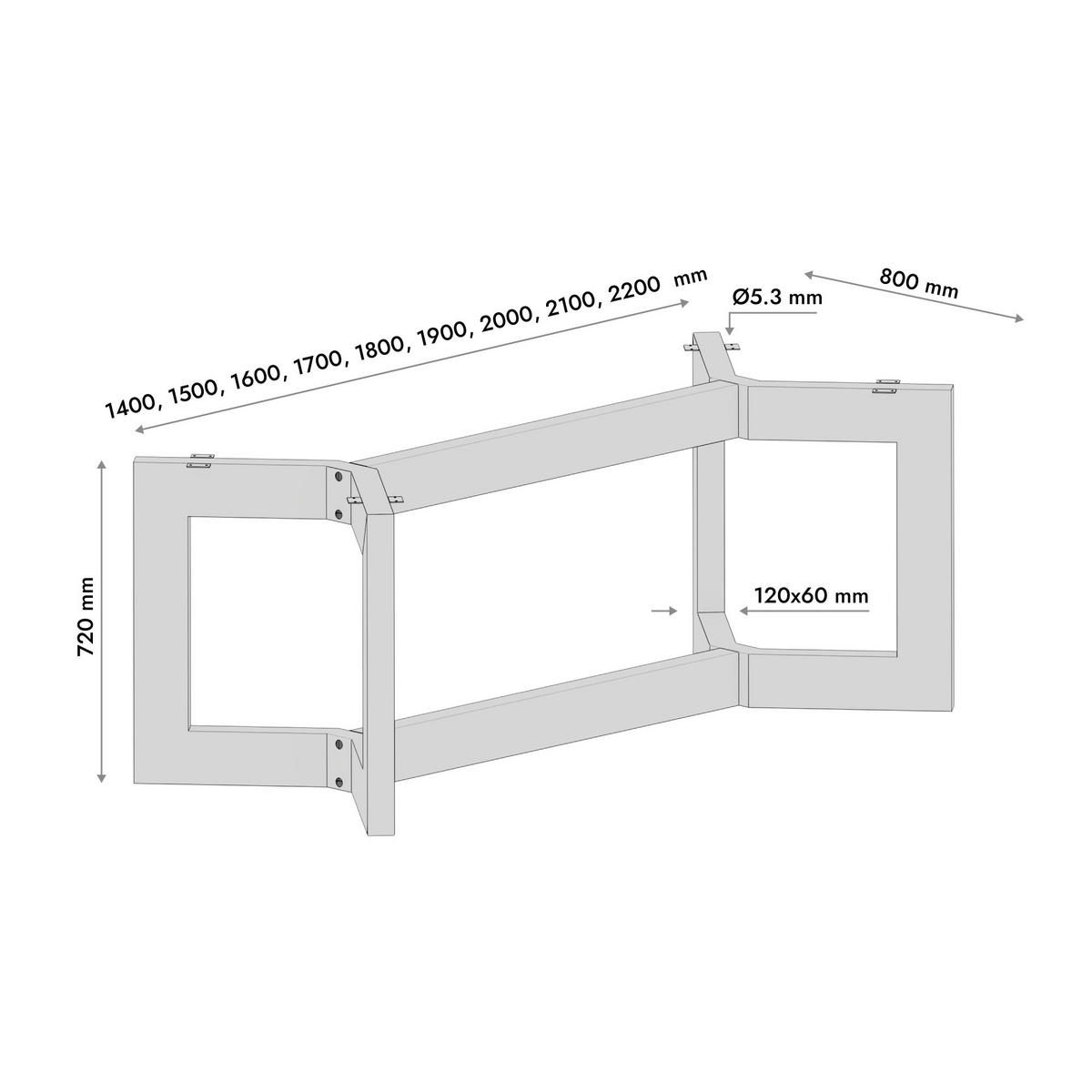 TISCHBEIN Barax Space Extreme Schwarz Metall 150/80/72 cm - Schwarz, Metall (80/72/150cm) - Metalo Pro