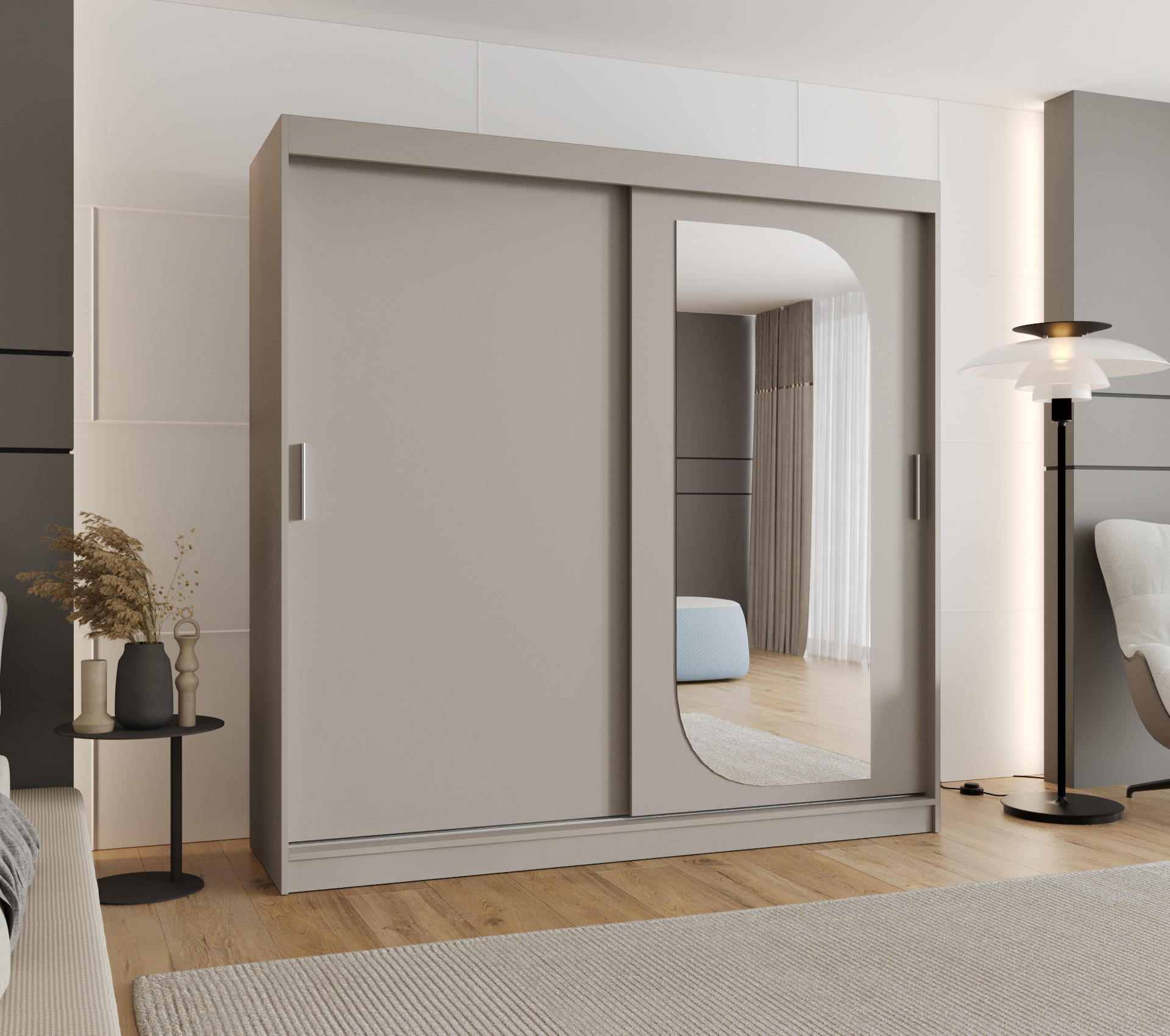 SCHWEBETÜRENSCHRANK 200/200/62 2-türig - Kaschmir/Silberfarben, Holz (200/200/62cm) - MÖBEL KRYSPOL