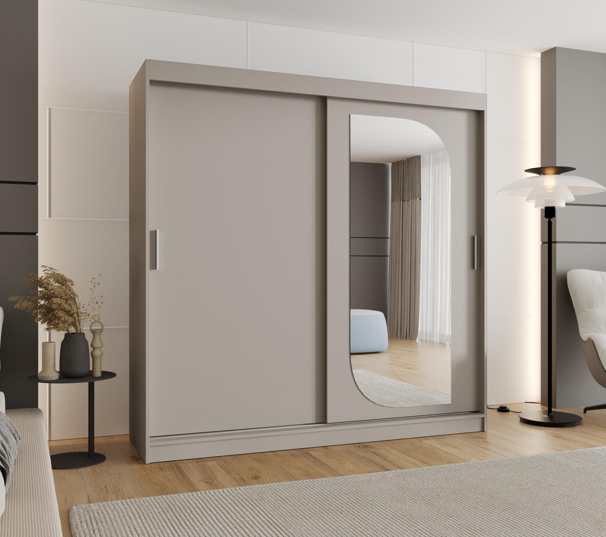 SCHWEBETÜRENSCHRANK 200/200/62 2-türig - Kaschmir/Silberfarben, Holz (200/200/62cm) - MÖBEL KRYSPOL