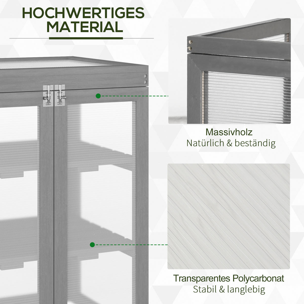 GEWÄCHSHAUS aus Holz 58x44x78 cm in Dunkelgrau mit Doppeltür - Dunkelgrau, Holz (44/78/58cm) - Modfu