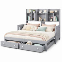 BETT 90/180×190 cm in Grau mit Stauraum, Steckdose und LED-Beleuchtung - Grau, Holz (180/190cm) - Flora Grace