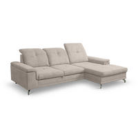 ECKSOFA PANAMA mit Schlaffunktion und Bettkasten, Farbe: Beige, Velourstoff, Ottomane Rechts - Beige, Textil (270/180cm) - VENASI MÖBEL
