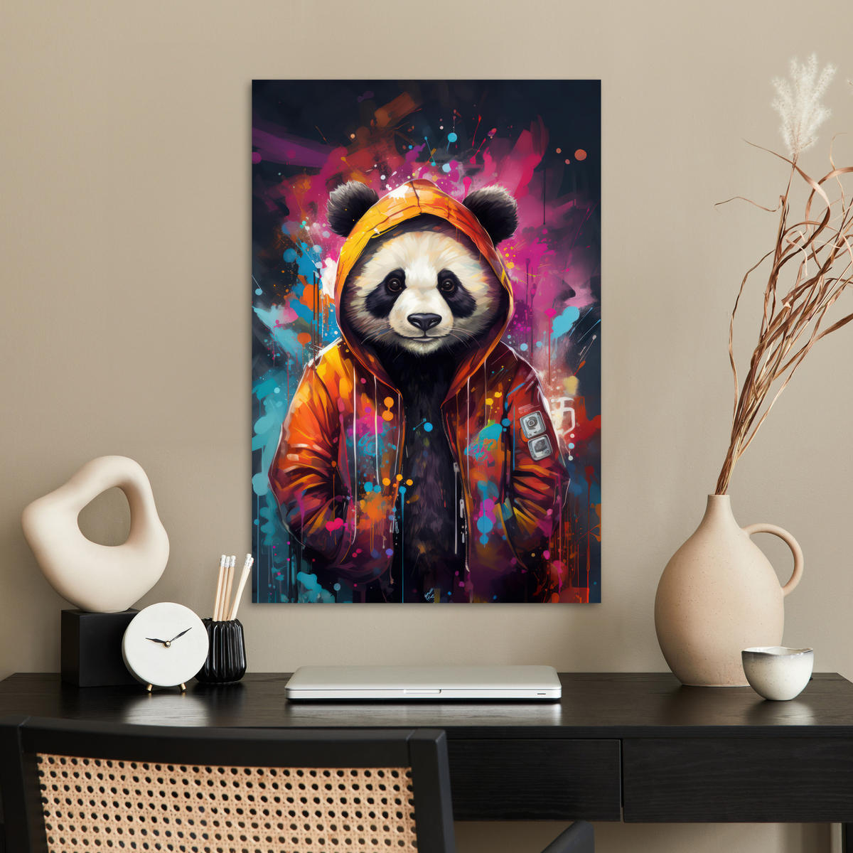 PLAKÁT Panda - Bunda - Graffiti - Oranžová 40x60 cm - pomerančová, papír (40/60/0.1cm) - MuchoWow