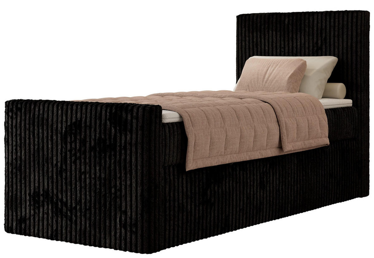 BOXBETT TILIANO DUO 90/200 - Schwarz Cord - H4 - Topper Visco - Rechts Seite - Schwarz, Textil (90/200cm) - MKS