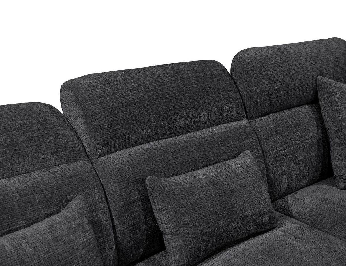 ECKSOFA mit 5-fach verstellbare Kopflehnen und pflegeleichter Mikrofaser-Chenille-Bezug - Schwarz, Kunststoff/Textil (285/339cm) - ed exciting design