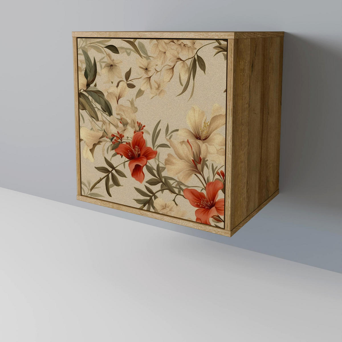 SIDEBOARD BLOOMING HARMONY, Eichefarben, 57,5x42x75,5 cm, Goldfarbene Metallfüße - Eichefarben/Goldfarben, Holzwerkstoff/Metall (57.5/75.5/42cm) - SpaceRebels