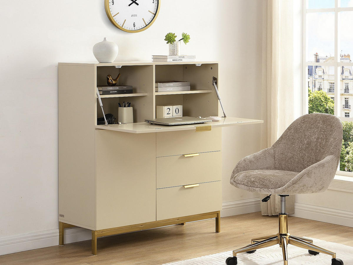 SEKRETÄR mit 2 Türen & 3 Schubladen - MDF & Metall - Beige - ERWIN - Beige, Holz (40/100/115cm) - Vente-Unique