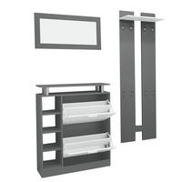 WANDGARDEROBE 80/25/96,5 cm mit 8 Haken, Spiegel und Schuhschrank in Grau/Weiß - Weiß, Holzwerkstoff (80/96/25cm) - BEAOK