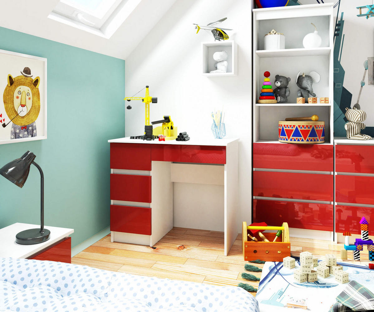 SCHREIBTISCH Weiß, Rot Glanz 77/90/50 - Rot/Weiß, Holzwerkstoff (50/90/77cm) - RAUMHIRSCH FURNITURE