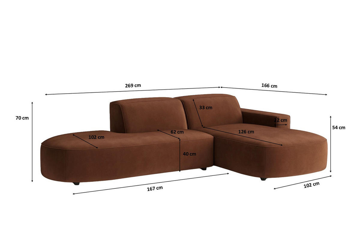 ECKSOFA Cursal Atelier, Stoff Salvador, Dunkelbraun, Rechts - Dunkelbraun, Holz (269/166cm) - Kaiser Möbel