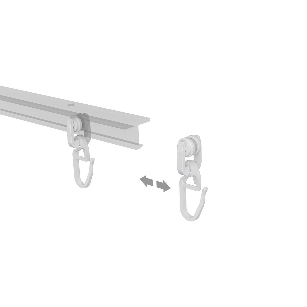 T-LAUFROLLEN MIT FALTENHAKEN für T-Laufschienen, Packung 100 Stück - Weiß, Kunststoff (1.1/3.8/1.3cm) - INTERDECO