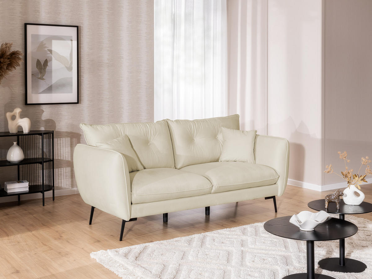 SITZGARNITUR 3+1 Nordloft Beige Samt - Beige/Schwarz, Holz/Textil (163/86/59cm) - S-Style Möbel
