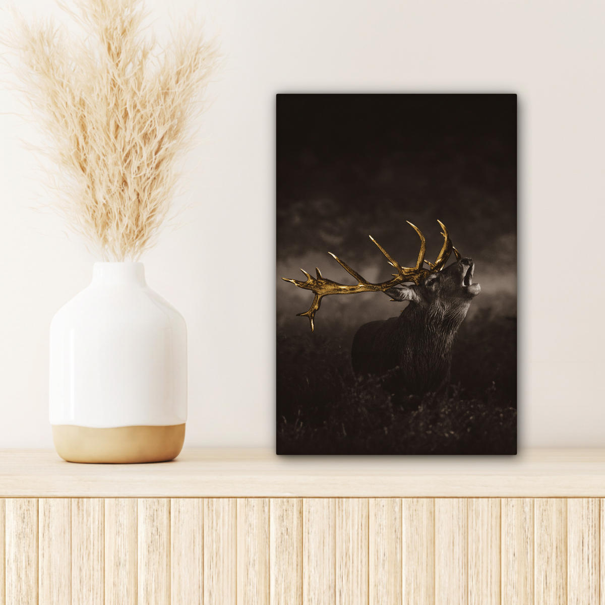 LEINWANDBILD Rotwild - Schwarz - Gold 20x30 cm - Braun, Textil (20/30cm) - MuchoWow