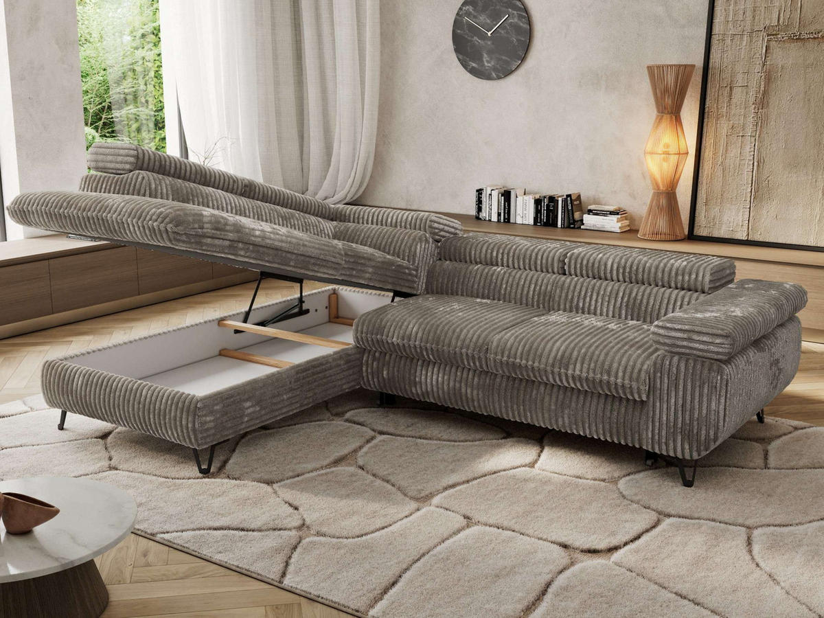 ECKSOFA PABLO L Grau Cord - Links Seite - Schwarz/Grau, Textil/Metall (208/273cm) - MKS