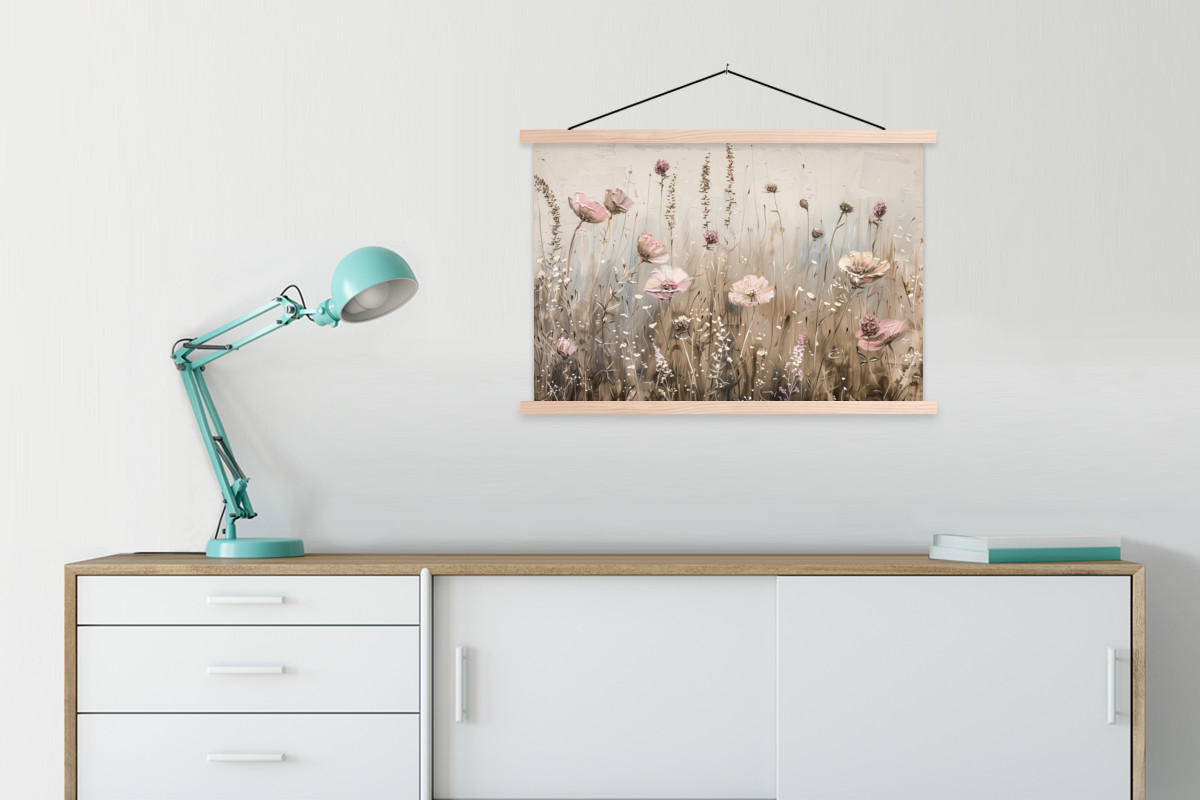 POSTER Blumen - Rosa - Modern - Beige 90x60 cm - Beige, Textil (90/60/0.15cm) - MuchoWow