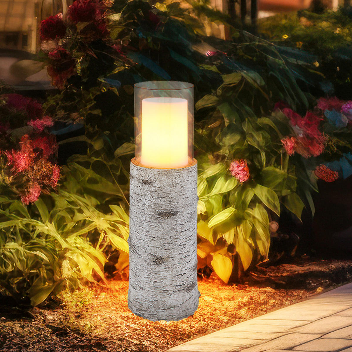 LED AUSSENLEUCHTE Baumstamm Weiß 2er Set - Weiß, Glas (13.5/13.5/43.5cm) - Globo Lighting