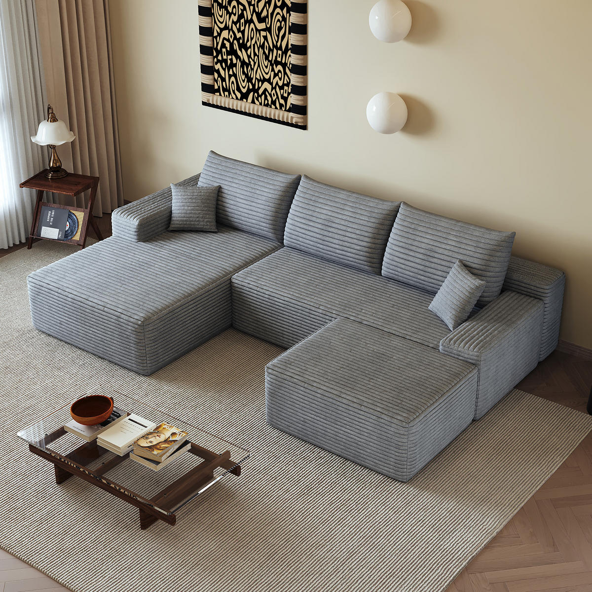 WOHNLANDSCHAFT DE-34857 U-Form 2-Sitzer Chaiselongue links Grau - Grau, Textil (175/83/270cm) - ComfortXL