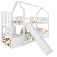 ETAGENBETT Hausbett mit Rutsche und Stauraumtreppe, 90/200 cm, Weiß, ohne Matratze - Weiß, Holz (90/200cm) - MIVRAY