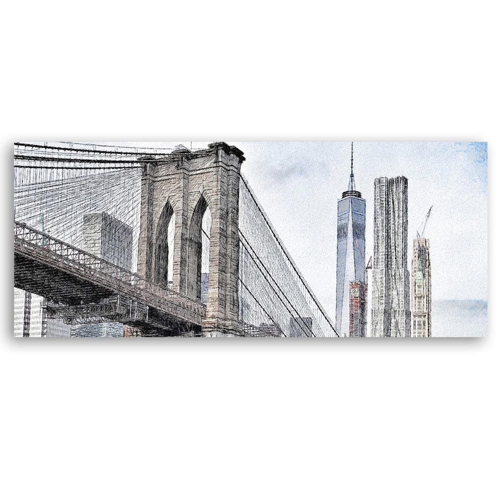 WANDBILD brooklyn brücke - Grau, Textil (90/30cm) - Feeby