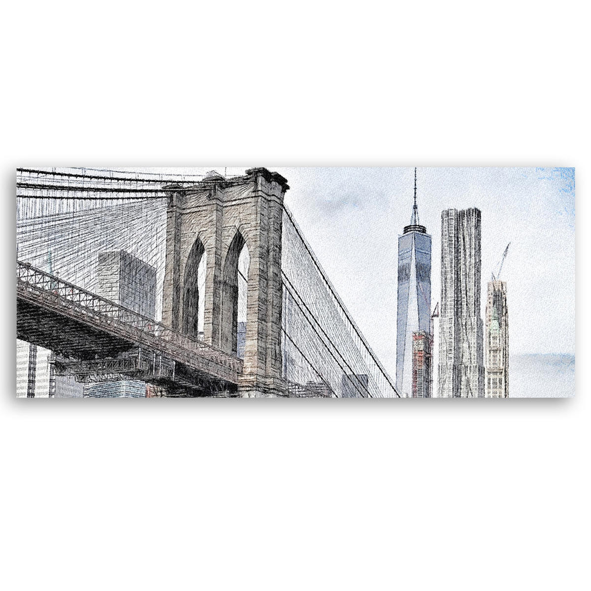 WANDBILD brooklyn brücke - Grau, Textil (90/30cm) - Feeby