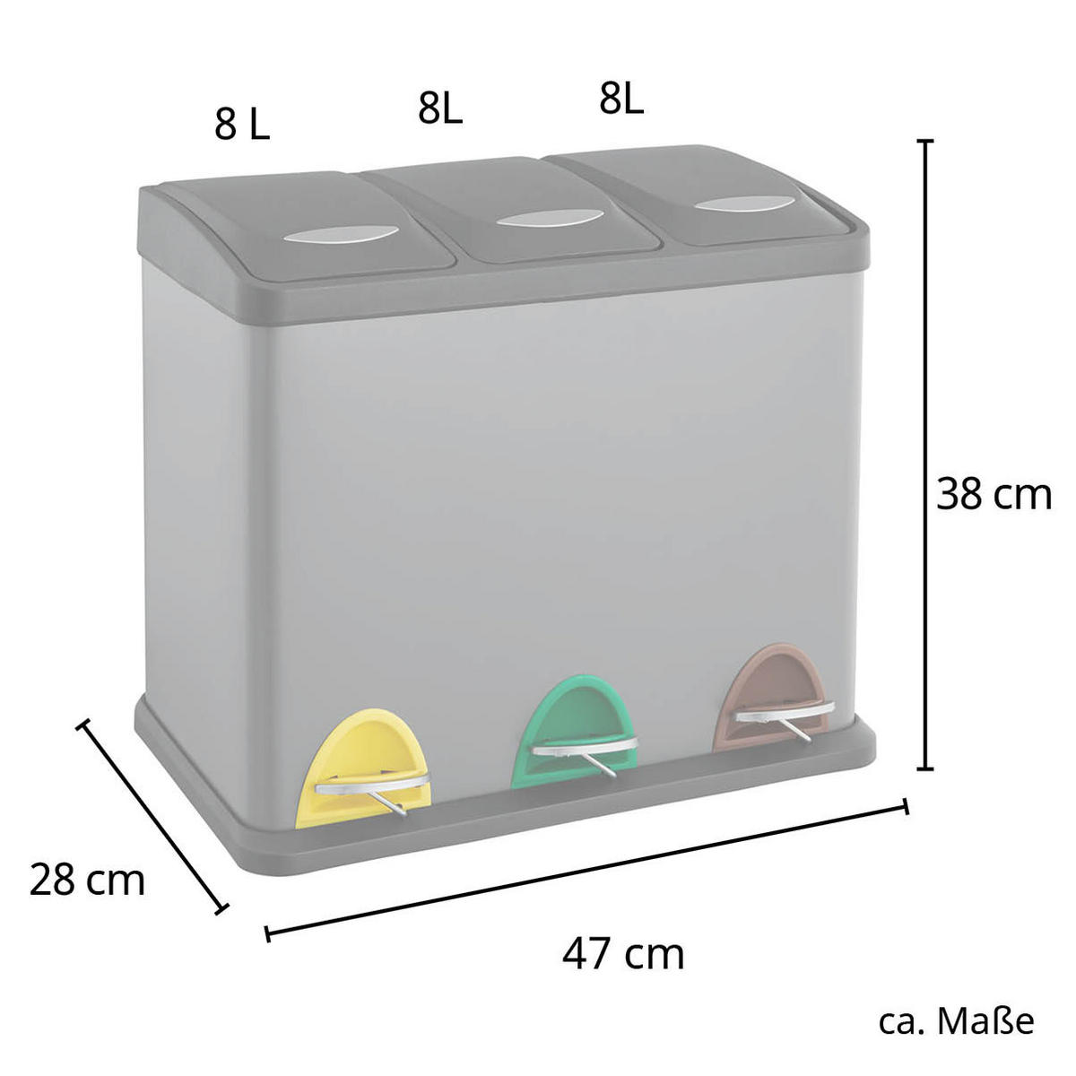 TRETMÜLLEIMER TC3X8 - Silberfarben, Metall (47/38/28cm) - SVITA