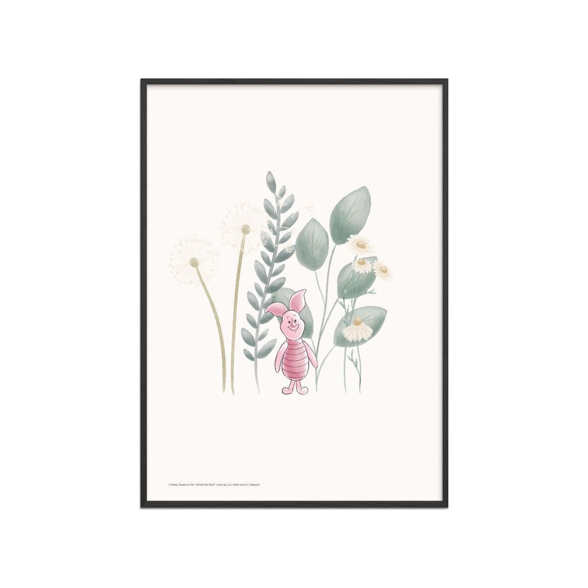 POSTER mit Rahmen Disney - Disney's Piglet Among Dandelions - Multicolor/Schwarz, Holz/Papier (70/100cm) - Poster&Frame