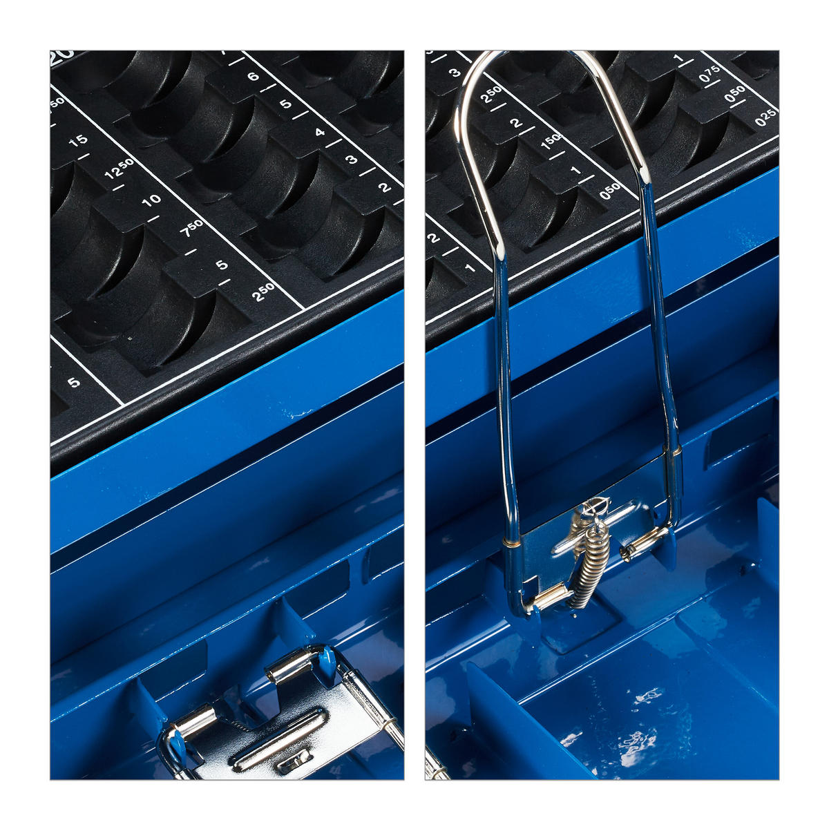 POKLADNA na mince Euro - modrá, kov/plast (30.5/8.5/24.5cm) - Relaxdays