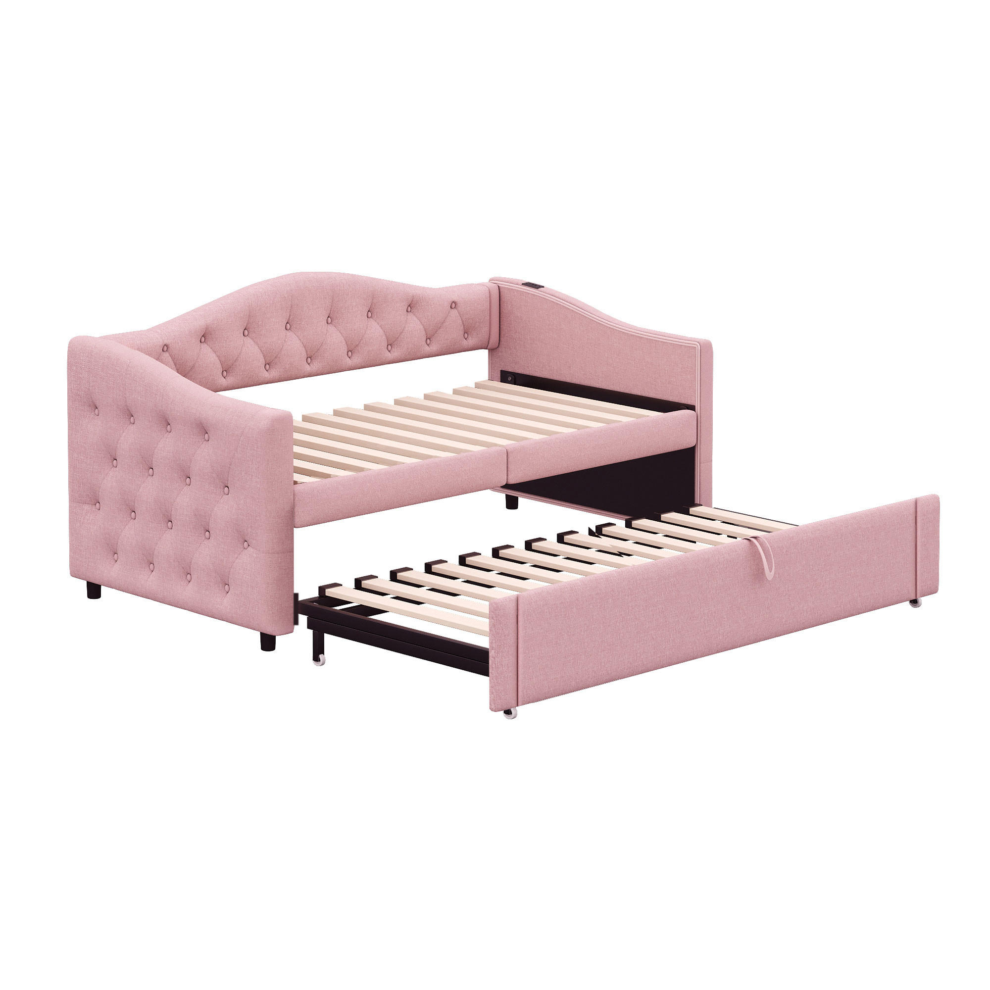 AUSZIEHBETT 90/180/200 cm DE-01934, in Rosa, mit USB-Anschluss - Pink, Metall (90/200cm) - ComfortXL