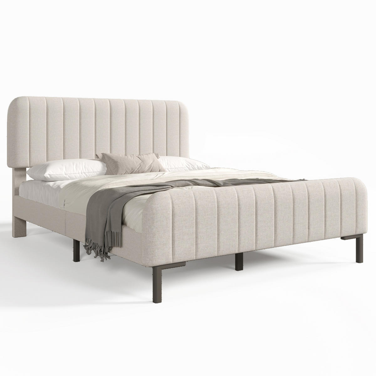 POLSTERBETT 140/190 cm Doppelbett mit verstellbarem Kopfteil und Lattenrost Grau Beige - Beige/Grau, Holz/Metall